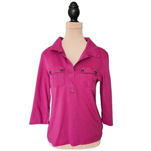 Saint James Pink Purple 3/4 Sleeve Blouse Sz 12